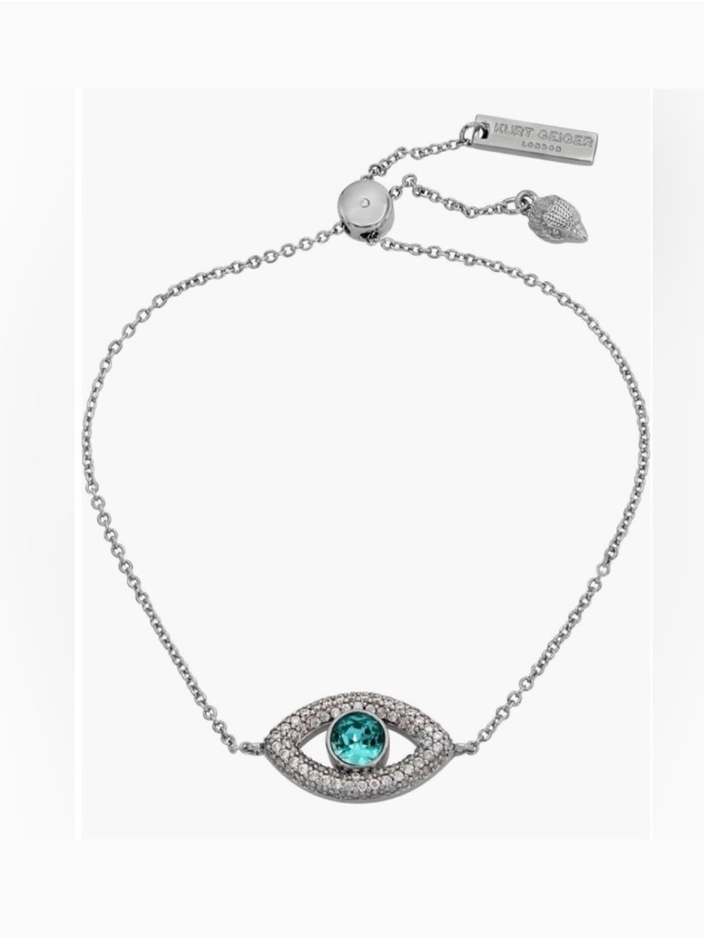 Kurt Geiger London Silver Tone Evil Eye Bracelet with Teal Crystal